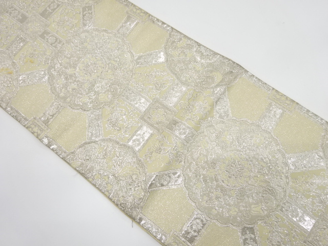 JAPANESE KIMONO / ANTIQUE FUKURO OBI / SILK / WOVEN FLORAL PLANTS